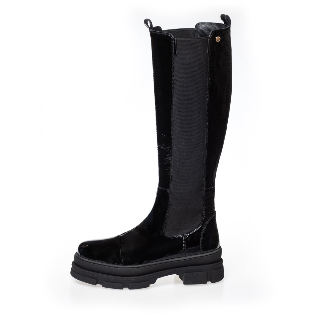 Black patent leather knee boots online