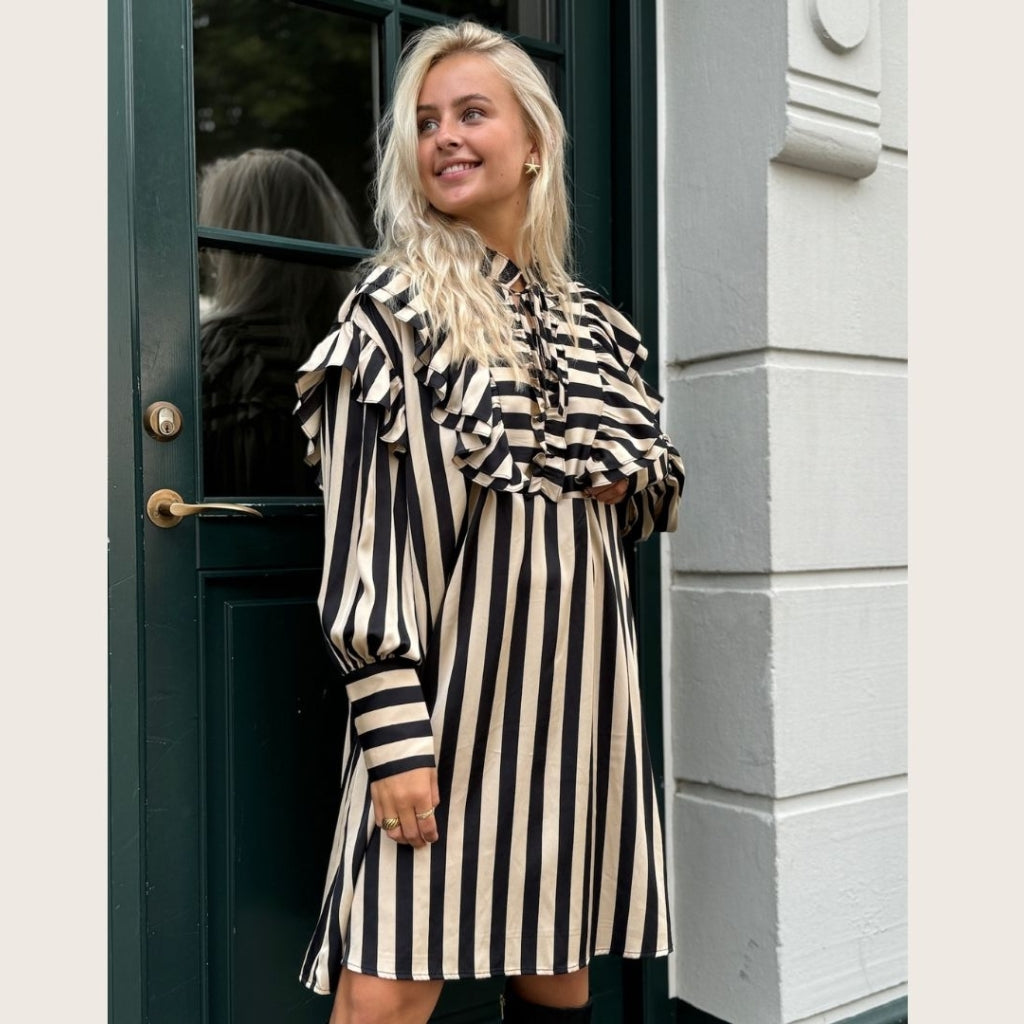 Black and white striped long dress on sale