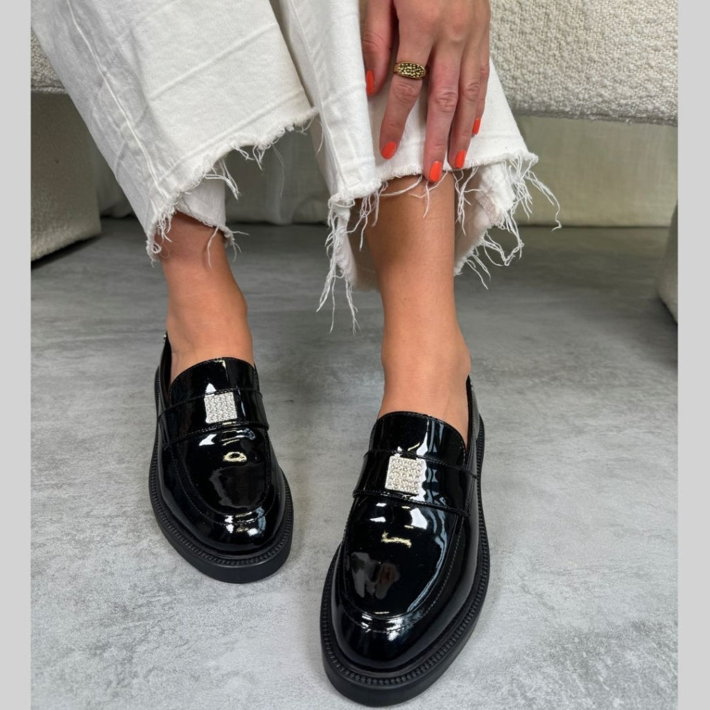 Black patent leather moccasins online