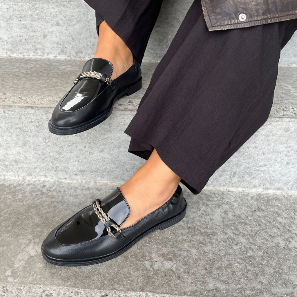 Black patent loafer shoes on sale